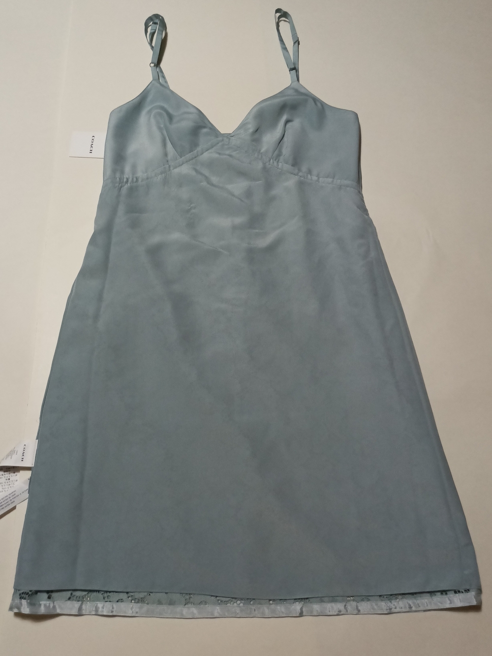 Coach Lace Slip Cami Mini Dress Accent Bow in Dusty Blue Size 2 - Picture 12 of 14